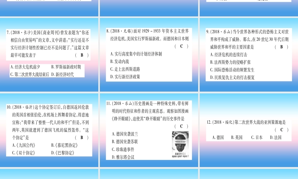 (云南专用)中考历史总复习 第一篇 考点系统复习 板块5 世界现代史 主题二 资本主义经济危机和第二次世界大战(精练)课件