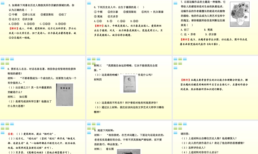 九年级历史 823 世界的文化杰作 人教实验版 学案