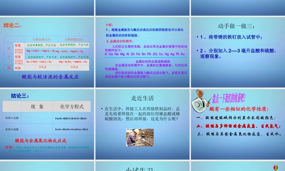 九年级化学全册 基础实验8 酸的化学性质课件 (新版)沪教版 课件