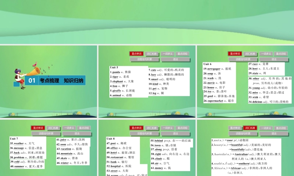 中考英语复习 第4讲 七下 Units 5 8(讲本)课件