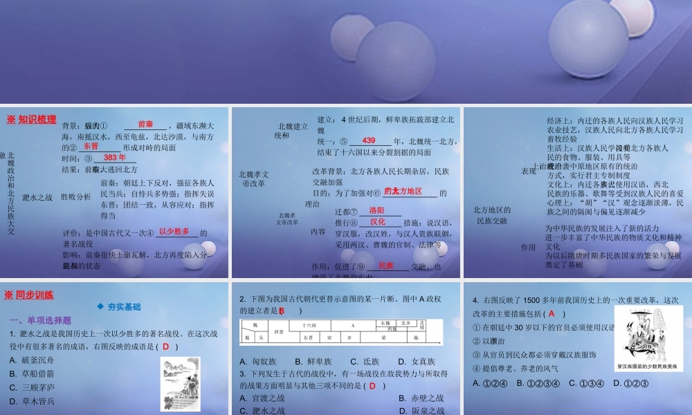 七年级历史上册 第4单元 三国两晋南北朝时期 政权分立与民族融合 第19课 北魏政治和北方民族大交融课件 新人教版 课件