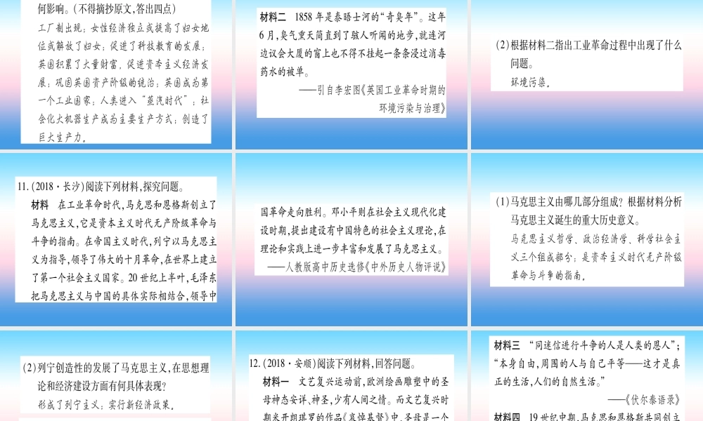 (甘肃专用)中考历史总复习 第一篇 考点系统复习 板块五 世界近代史 主题三 工业革命和工人运动的兴起(精练)课件