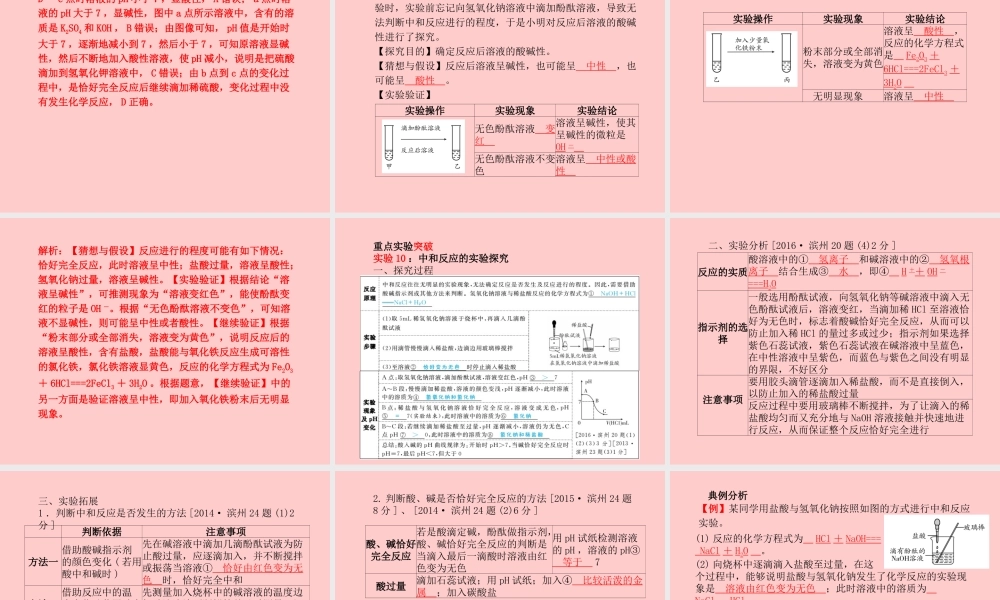 (滨州专版)中考化学总复习 第一部分 系统复习 成绩基石 第七单元 常见的酸和碱 第2课时 pH与酸和碱的中和反应课件 鲁教版 课件