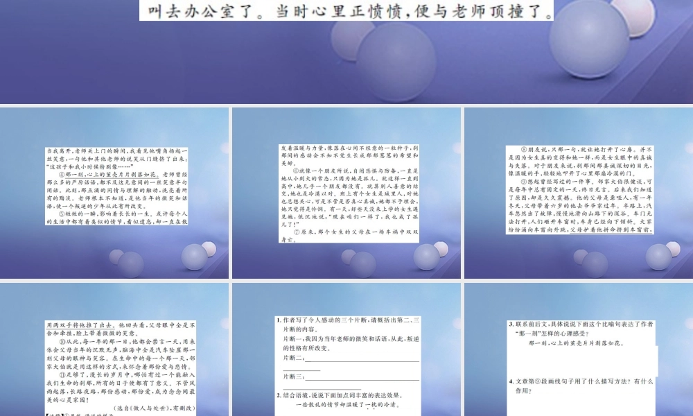中考语文总复习 第二十一讲 记叙文 散文小说阅读 九 中考试题预测作业课件-2
