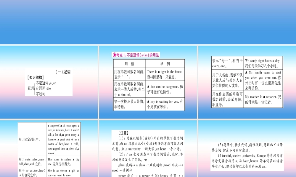 中考英语准点备考 专题精讲二 冠词和数词课件