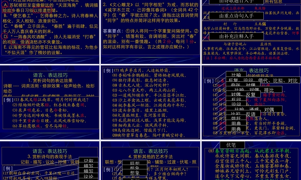 9五一串讲1 高考语文冲刺分类复习课件全集下 新课标 人教版 高考语文冲刺分类复习课件全集下 新课标 人教版