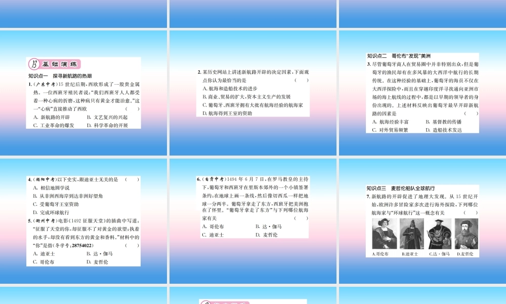 九年级历史上册 第5单元 步入近代 第15课 探寻新航路作业课件 新人教版 课件
