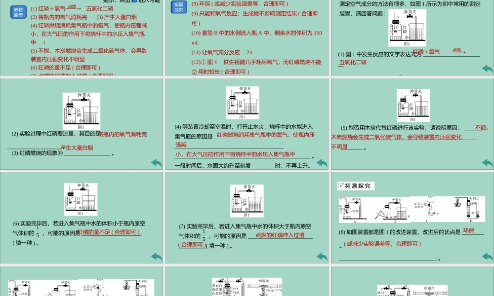 九年级化学上册 第二单元 我们周围的空气 实验专题(一)空气中氧气含量的测定习题讲评课件 (新版)新人教版 课件