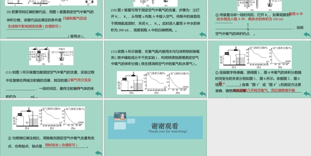 九年级化学上册 第二单元 我们周围的空气 实验专题(一)空气中氧气含量的测定习题讲评课件 (新版)新人教版 课件