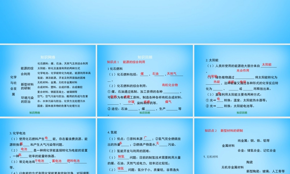 九年级化学下册 第9章(化学与社会发展)复习课件 (新版)沪教版 课件