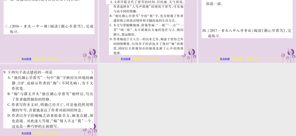 中考语文复习 第二部分 古诗文积累与阅读 专题二 文言文(一)(湖心亭看雪)课件