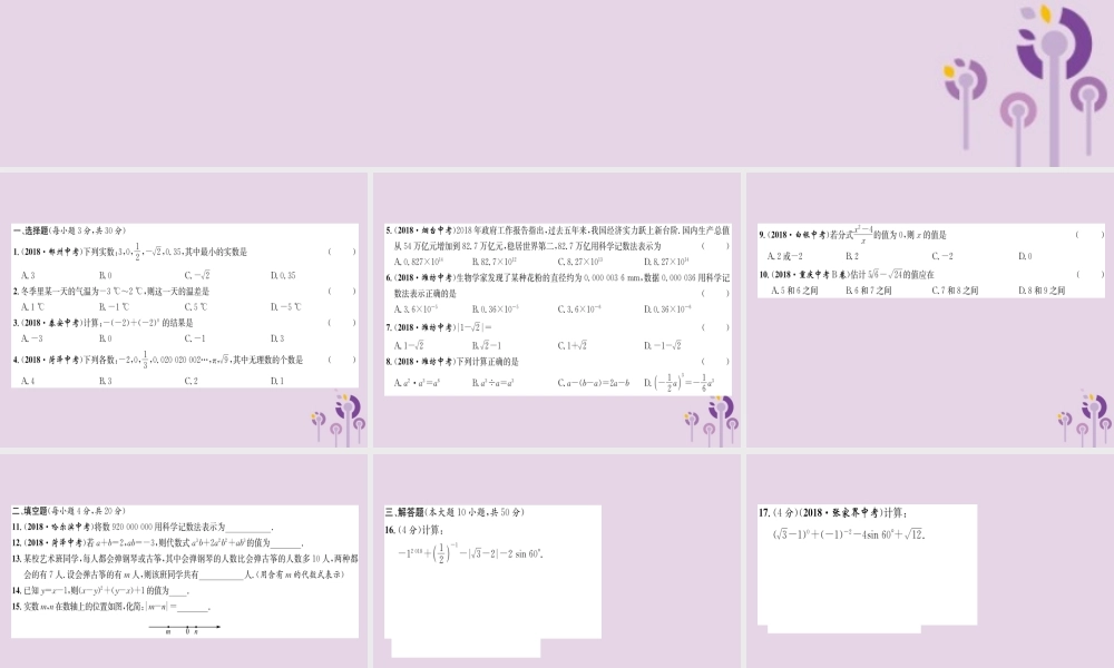 中考数学总复习 阶段测评(1)数与式课件