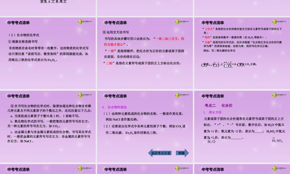 (湖南专用)中考化学总复习 第一部分 第四单元课时2 化学式和化合价课件(考点清单+13年中考试题) 课件