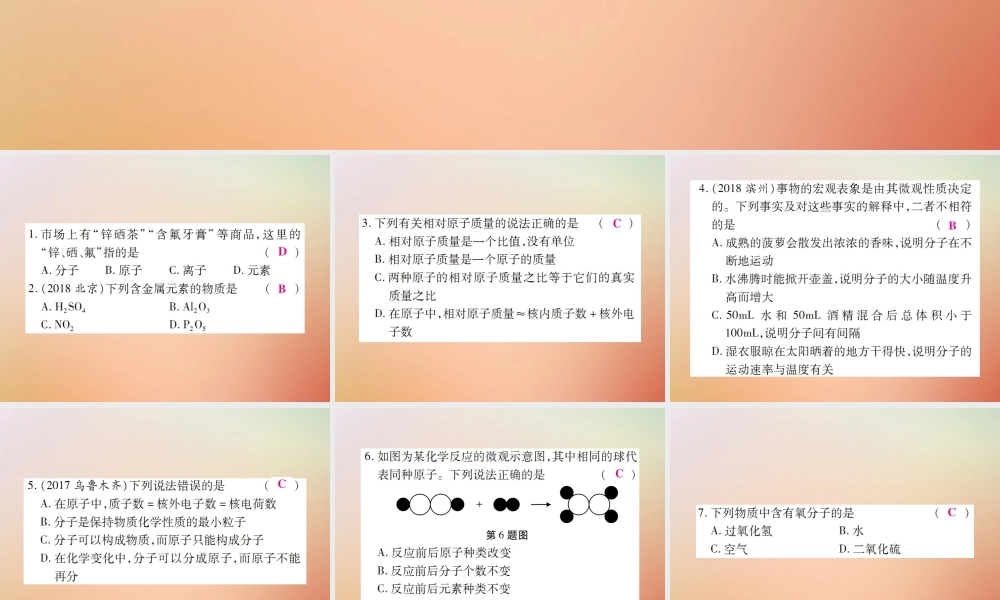 九年级化学上册 第二部分 期末复习攻略 综合专题三 物质构成的奥秘课件 (新版)新人教版 课件