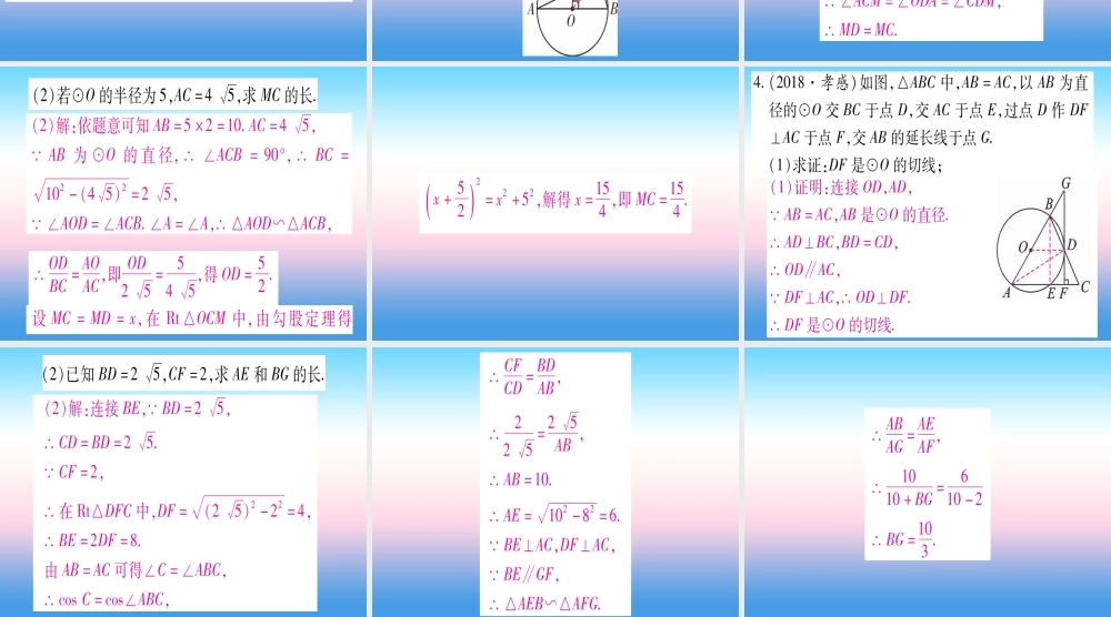 (湖北专版)中考数学总复习 第2轮 中档题突破 专项突破7 圆中证明与计算 类型2 与相似三角形有关习题课件
