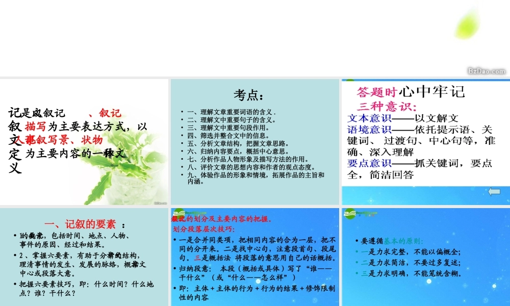 中考语文专题复习 记叙文 课件