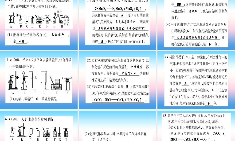 (甘肃专用)中考化学 重难点专题(二)常见气体的制备(提分精练)课件