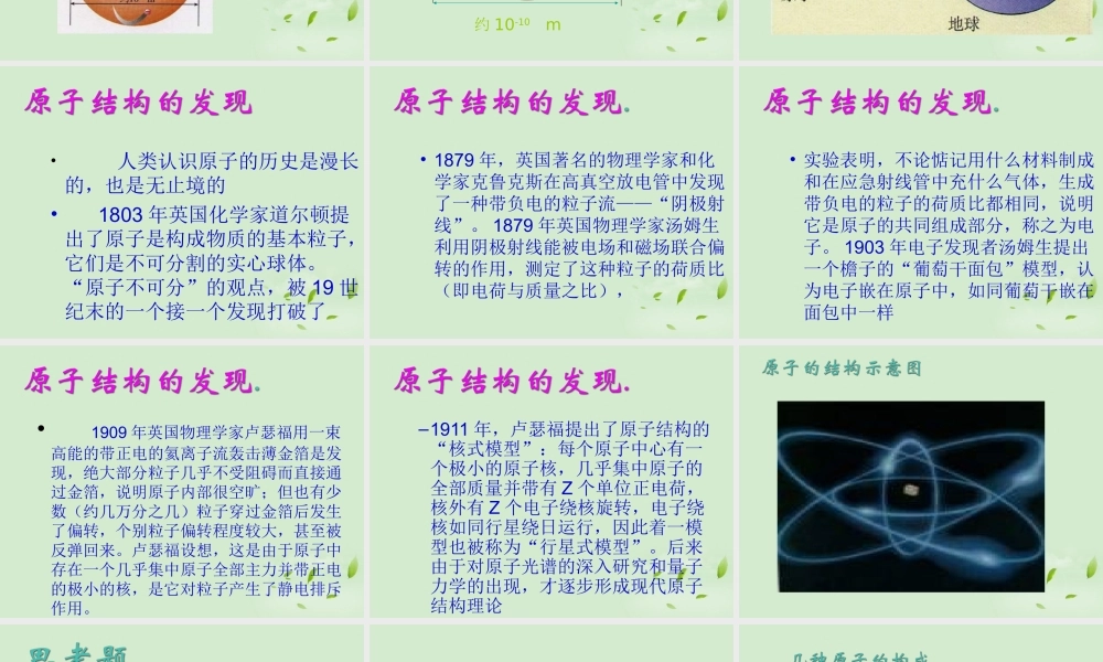 九年级化学 化学原子的构成课件 苏教版 课件