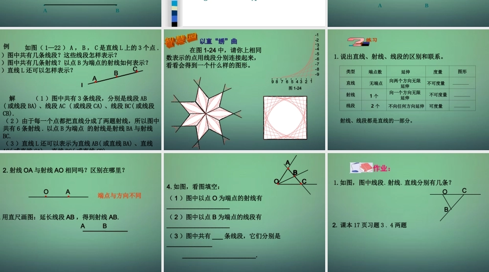 七年级数学上册 1.3 线段射线直线课件1 (新版)青岛版 课件