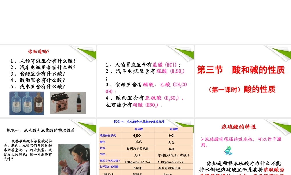 九年级化学 酸的性质课件 鲁教版 课件