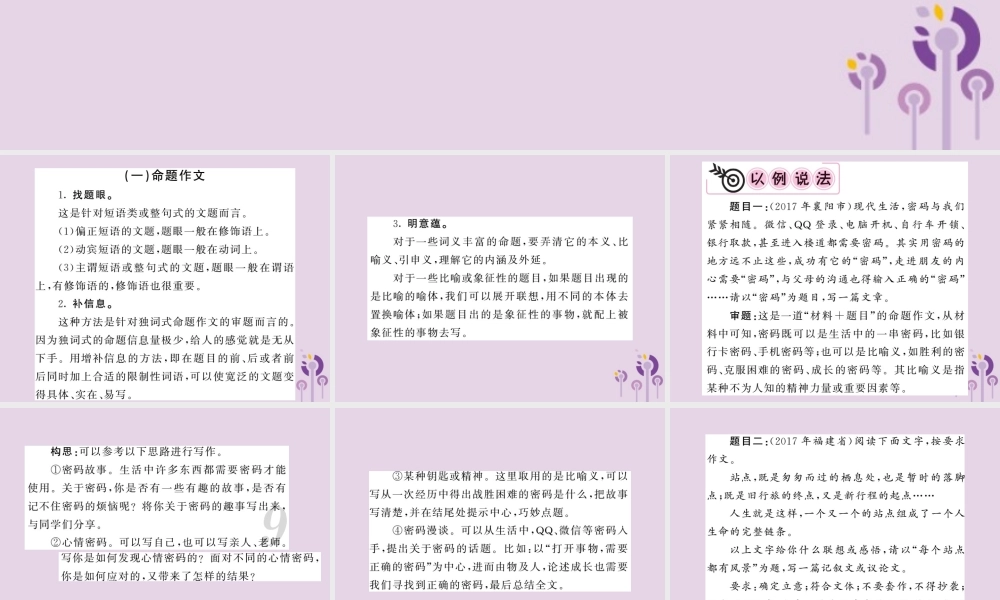 中考语文复习 第二轮 专题突破 第五部分 写作训练 第一讲 审准纷繁的文题课件 新人教版 课件