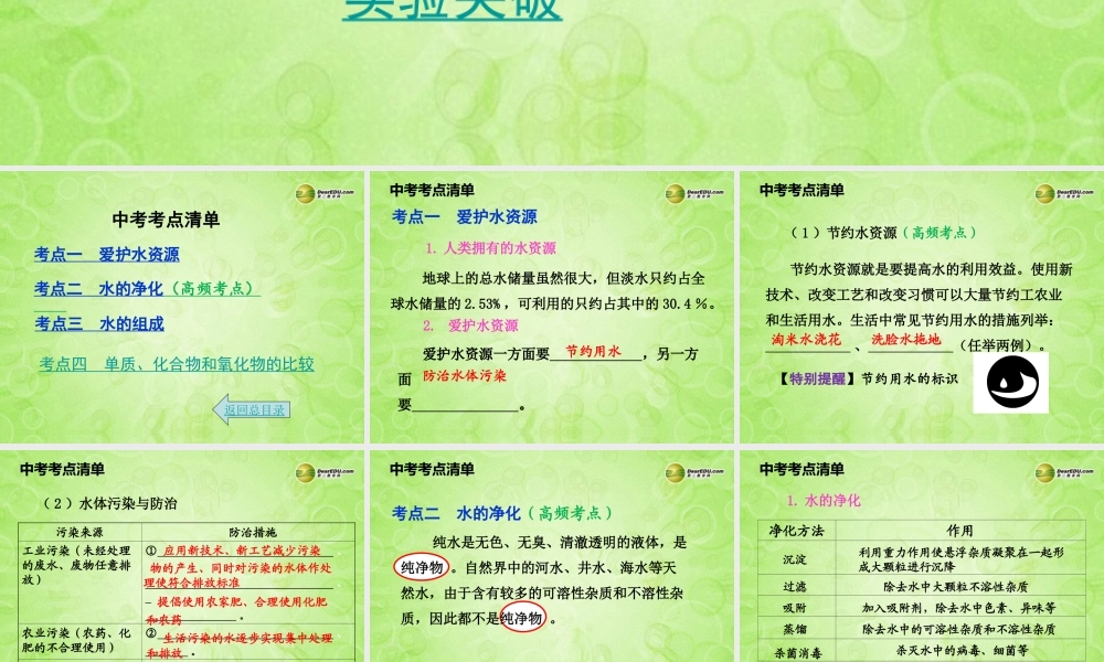 (湖南专用)中考化学总复习 第一部分 第四单元 自然界的水课件(考点清单+13年中考试题) 课件