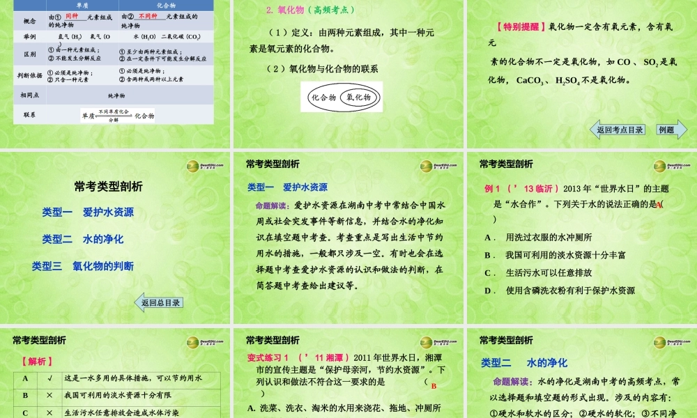 (湖南专用)中考化学总复习 第一部分 第四单元 自然界的水课件(考点清单+13年中考试题) 课件