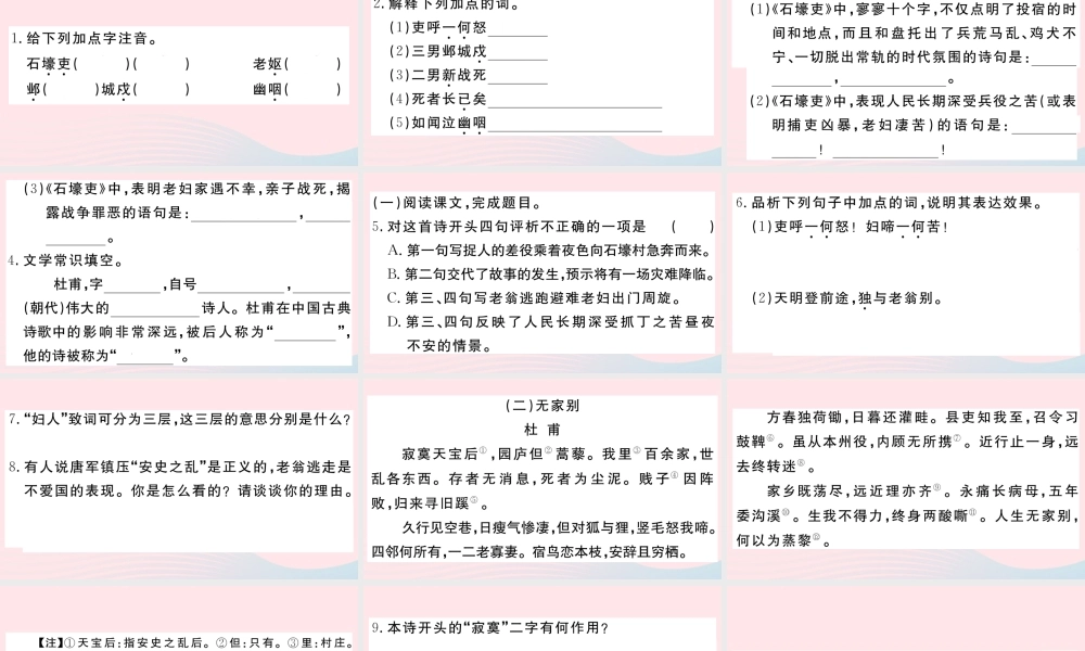 (武汉专版)八年级语文下册 第六单元 24 唐诗三首习题课件 新人教版 课件