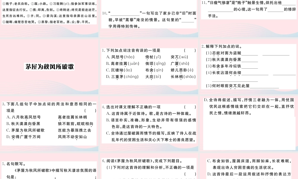 (武汉专版)八年级语文下册 第六单元 24 唐诗三首习题课件 新人教版 课件