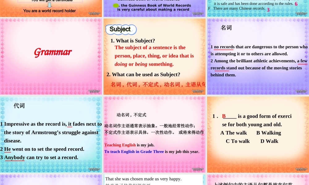 Unit1 That must be a record gammar 新课标 人教版 课件