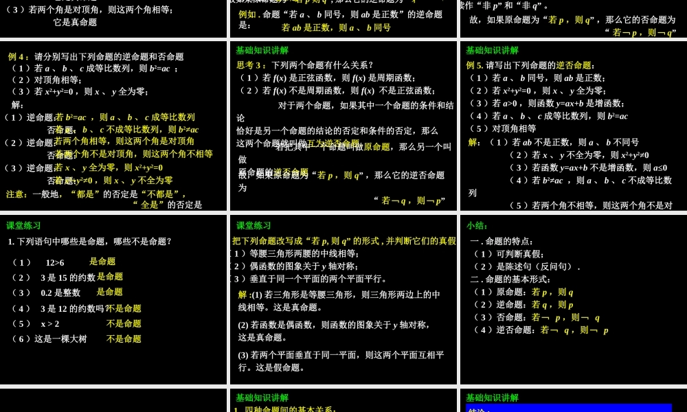 1.1.1-3 命题与四种命题及其关系 高三数学第一章 小结与复习课件(打包)人教版选修2-1 高三数学第一章 小结与复习课件(打包)人教版选修2-1