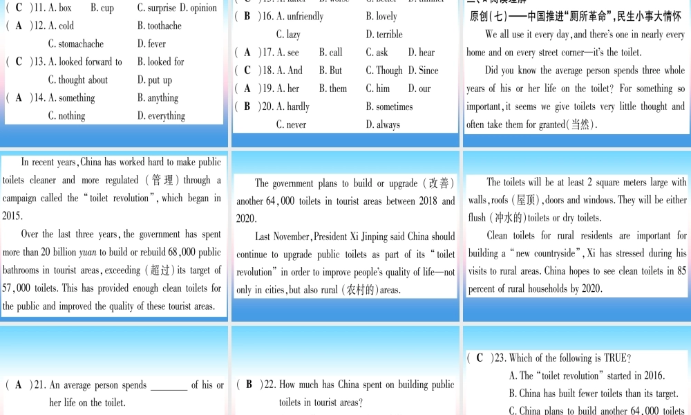 (湖北专用版)版中考英语复习 第一篇 教材系统复习 考点精练二十一 九全 Units 11 12实用课件