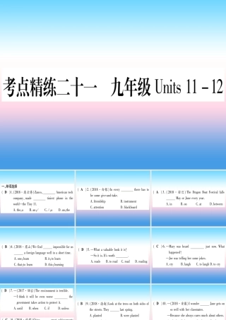 (湖北专用版)版中考英语复习 第一篇 教材系统复习 考点精练二十一 九全 Units 11 12实用课件