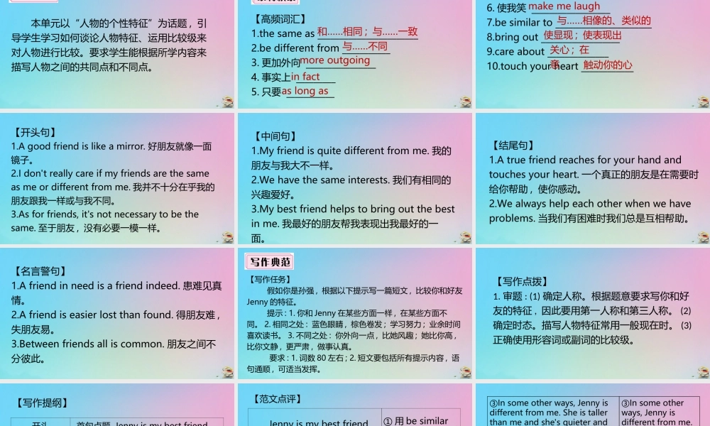 (江西专版)八年级英语上册 Unit 3 I m more outgoing than my sister单元写作专项作业课件 (新版)人教新目标版 课件