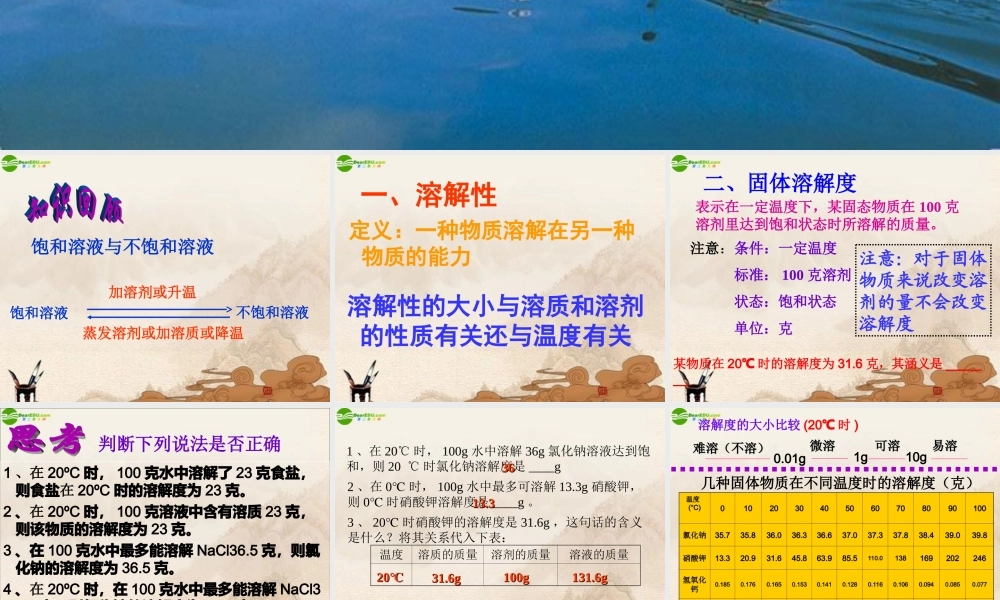 九年级化学下册 第九单元课题2溶解度(第二课时)课件 人教新课标版 课件