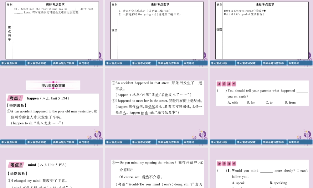 中考英语总复习 第一篇 教材知识梳理篇 八上 Units 5 6(精讲)课件