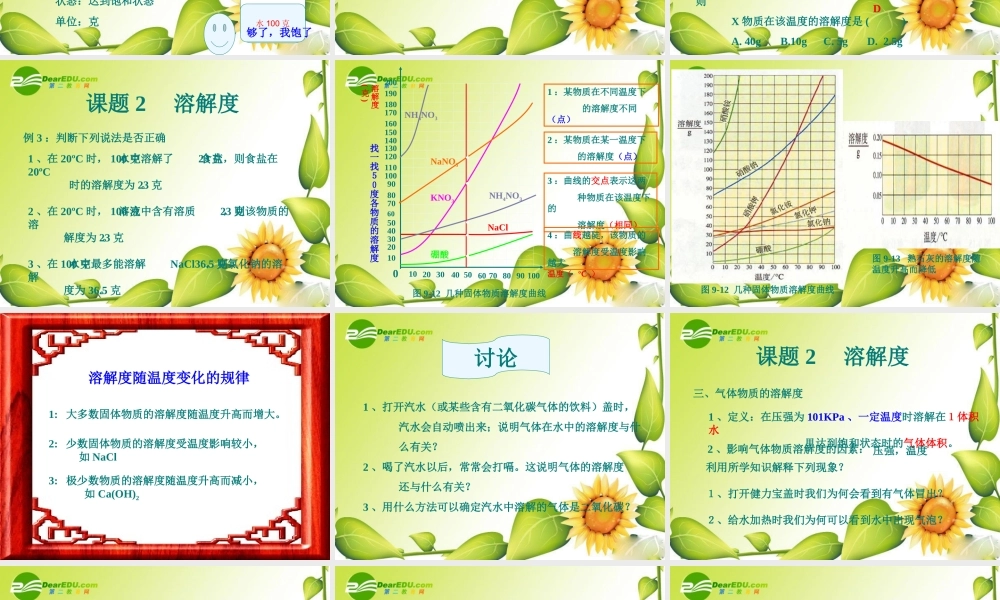 九年级化学下册92溶解度课件2人教新课标版 九年级化学下册92溶解度课件(三套1-3)人教新课标版