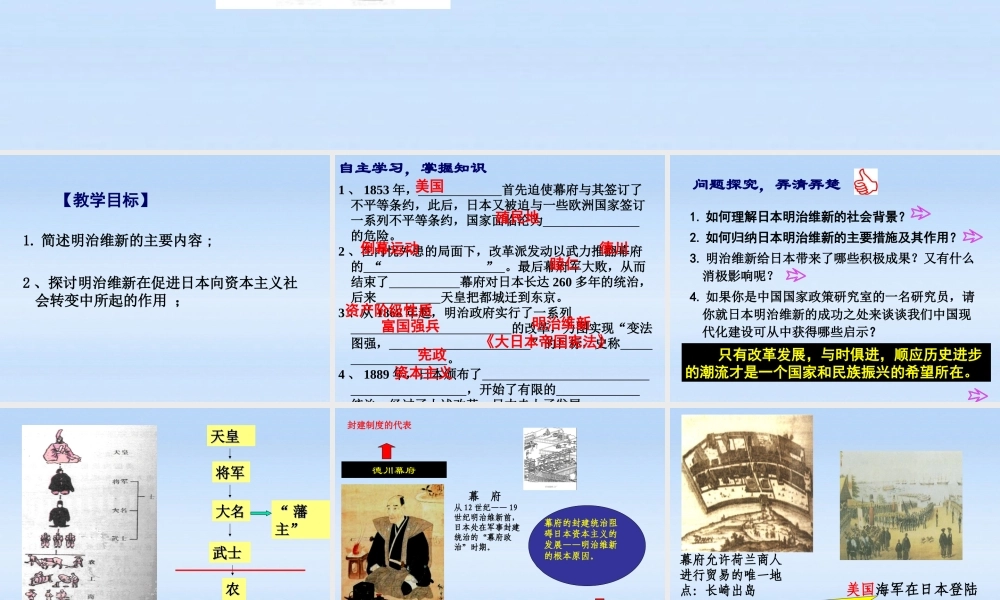 九年级历史上册 第四单元第16课日本明治维新课件 冀教版 课件
