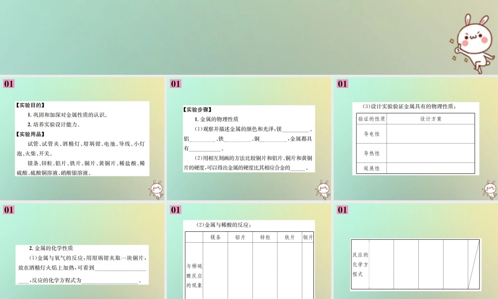 九年级化学下册 第八单元 金属和金属材料 实验活动4 金属的物理性质和某些化学性质习题课件 (新版)新人教版 课件