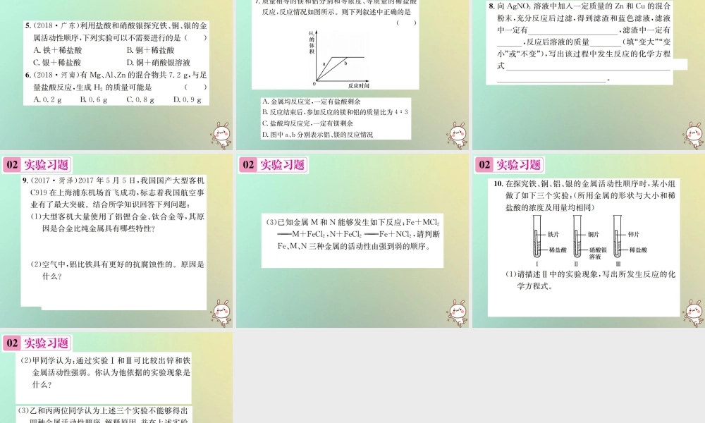 九年级化学下册 第八单元 金属和金属材料 实验活动4 金属的物理性质和某些化学性质习题课件 (新版)新人教版 课件