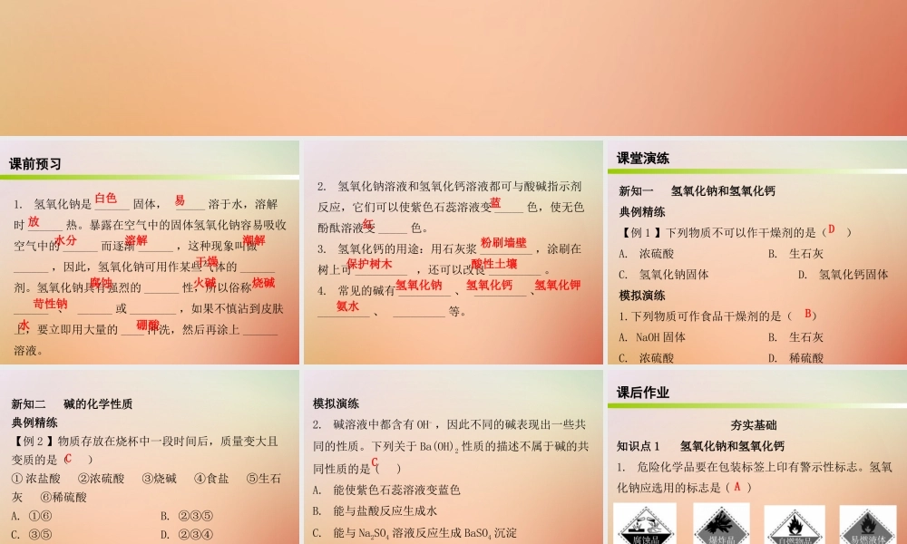 九年级化学下册 第十单元 酸和碱 课题1 常见的酸和碱 课时3 碱的性质(内文)课件 (新版)新人教版 课件