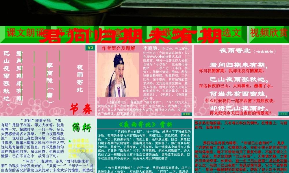 中考语文(夜雨寄北)复习课件 新人教版 课件