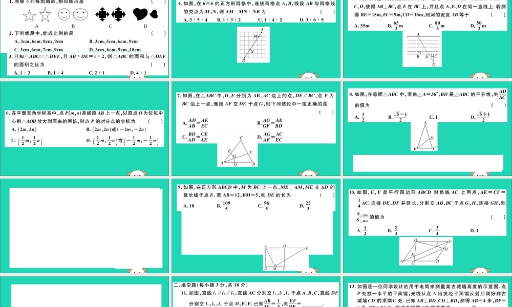 (湖北专用)九年级数学下册 第27章 相似检测卷习题讲评课件 (新版)新人教版 课件