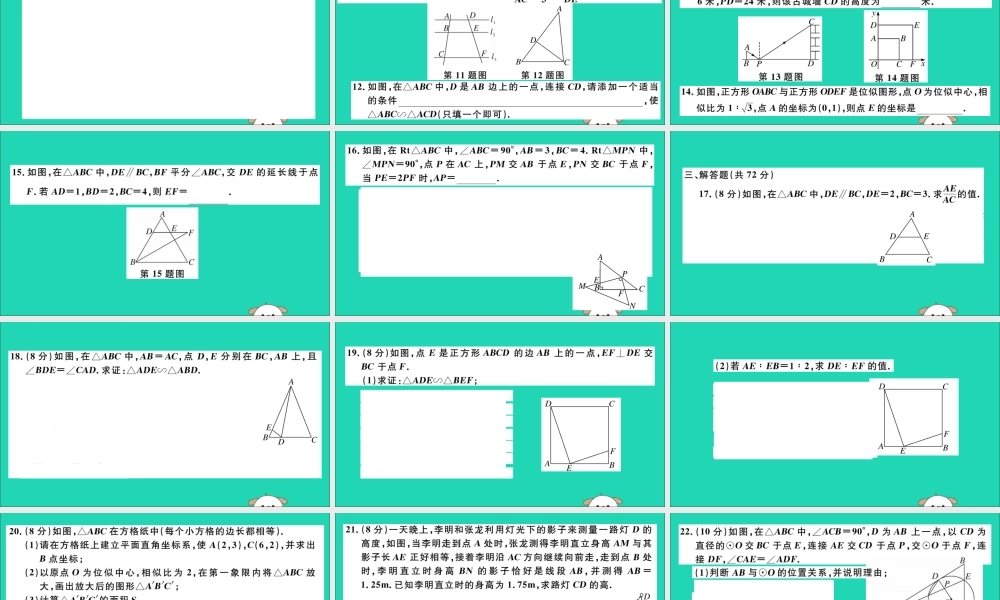 (湖北专用)九年级数学下册 第27章 相似检测卷习题讲评课件 (新版)新人教版 课件