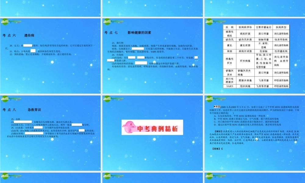 中考科学复习课件 专题10 人体的健康 浙教版 课件