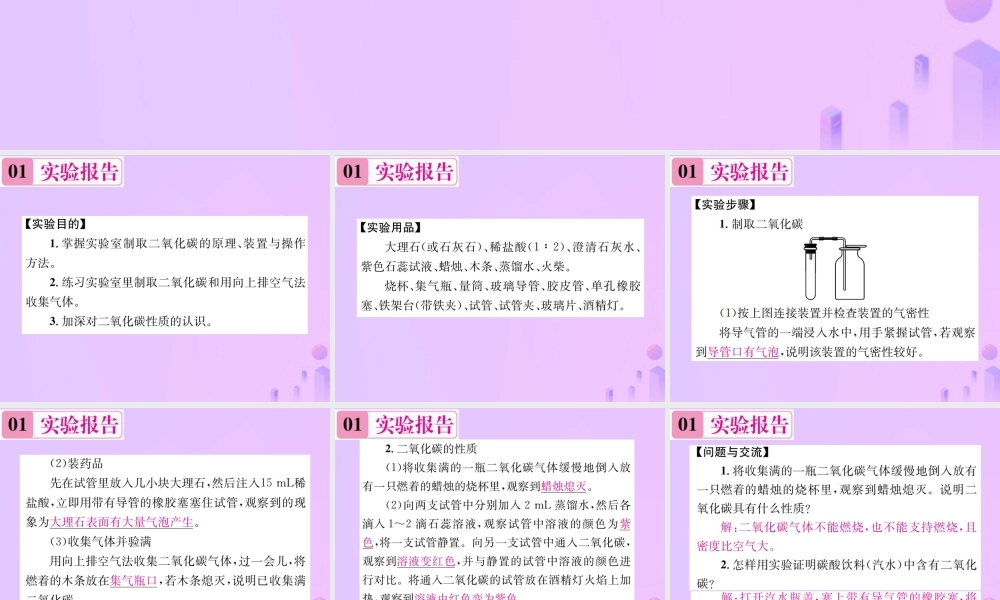 九年级化学上册 第六单元 碳和碳的氧化物 实验活动2 二氧化碳的实验室制取与性质(增分课练)习题课件 (新版)新人教版 课件