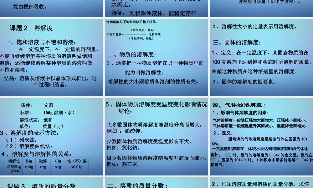 九年级化学下册 第九单元 溶液复习课件 (新版)新人教版 课件