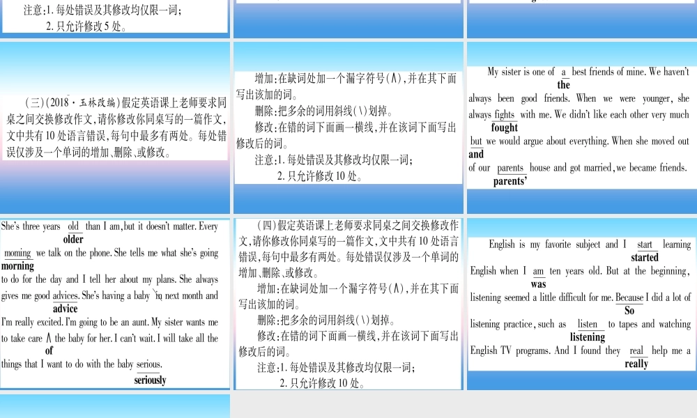 (湖北专用版)版中考英语专题高分练 专题突破十八 短文改错实用课件