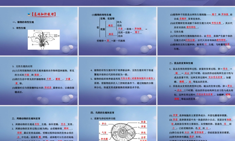 中考生物一轮复习 第七单元 第一章 生物的生殖和发育课件 新人教版 课件