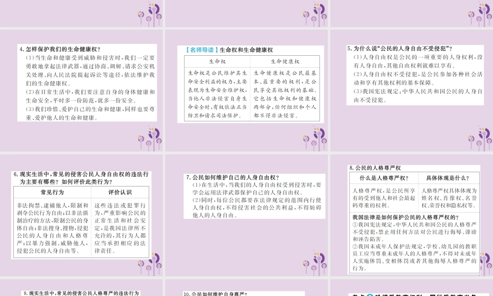 中考道德与法治总复习 八上 第四单元 人身权、受教育权：美好生活最相关课件